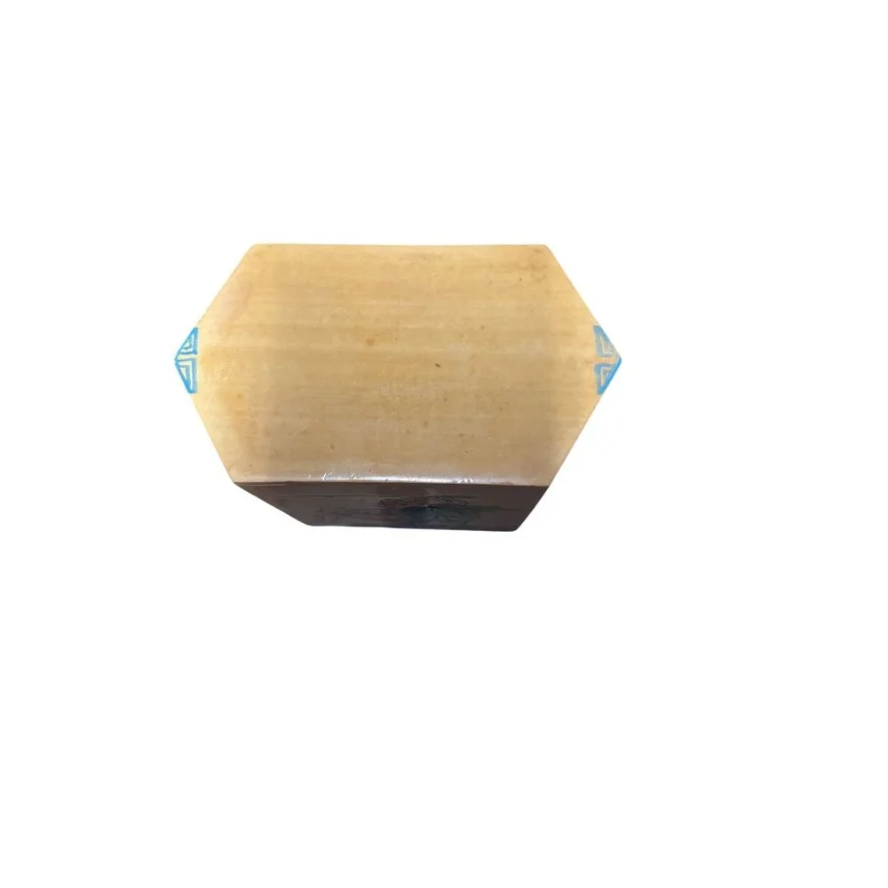 Vintage Asian Wooden Storage Box Hexogonal Floral Mauchline Tea Lidded